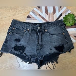 BDG cutoff distressed black jean shorts
